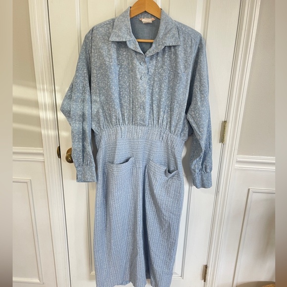 Vintage Cotton House Dress Made In USA Size 9/10  70s 80’s  Blue Floral - Picture 1 of 10